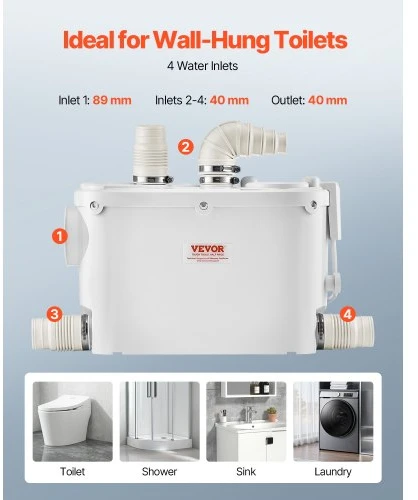 VEVOR Maceratorinis siurblys FLO500, 500 W, 6600 l/h, 8 m kėlimo aukštis