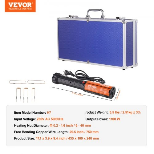 VEVOR Magnetinio indukcinio šildytuvo rinkinys, 1100 W, 230 V, nešiojamas rankinis, su 10 ritinių