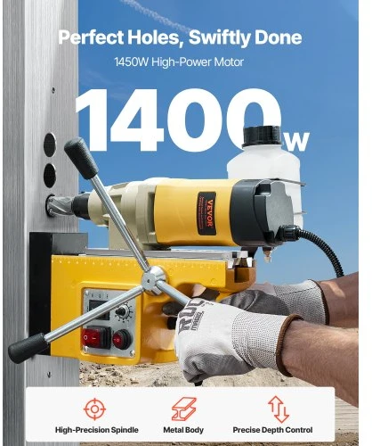 VEVOR Magnetinis gręžtuvas, 1400 W, geltonas