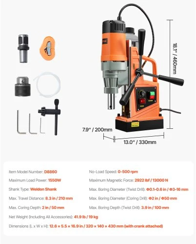 VEVOR Magnetinis gręžtuvas, 1550 W, 0-500 RPM, 50 mm