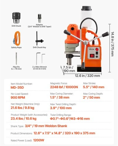 Koduva VEVOR magnetinis gręžtuvas MD-35D, 1200 W, 38 mm