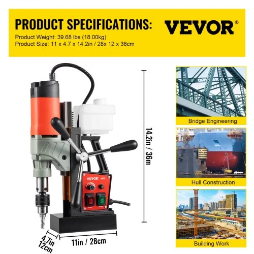 Koduva VEVOR magnetinis gręžtuvas VV-MD-UK2, 1200 W, 40 mm, 13000 N