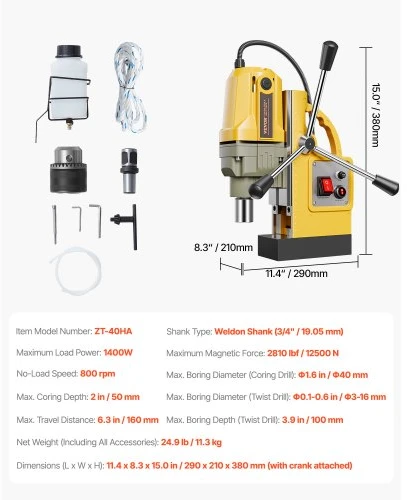VEVOR Magnetinis gręžtuvas ZT-40HA, 1400 W, 40 mm, 12500 N
