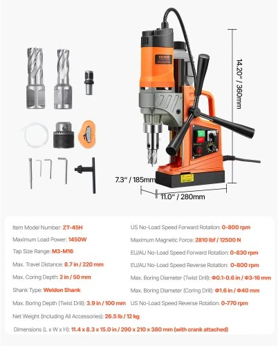 Koduva VEVOR magnetinis gręžtuvas ZT-45H, 1450 W, 40 mm