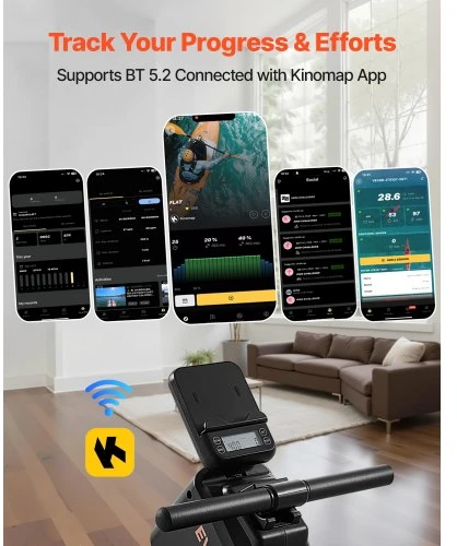 VEVOR Magnetinis irklavimo treniruoklis, 16 lygių, sulankstomas, Bluetooth programėlės suderinamumas, LCD ekranas, 158 kg
