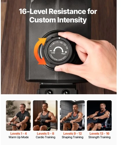 VEVOR Magnetinis irklavimo treniruoklis, 16 lygių, sulankstomas, Bluetooth programėlės suderinamumas, LCD ekranas, 158 kg