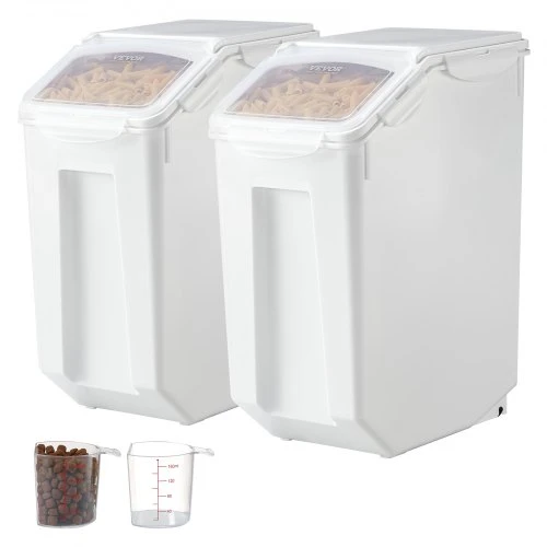 VEVOR Maisto laikymo indas, 20 l x 2, su ratukais, 2 matavimo puodeliai, hermetiškas dangtis, 2 vnt.