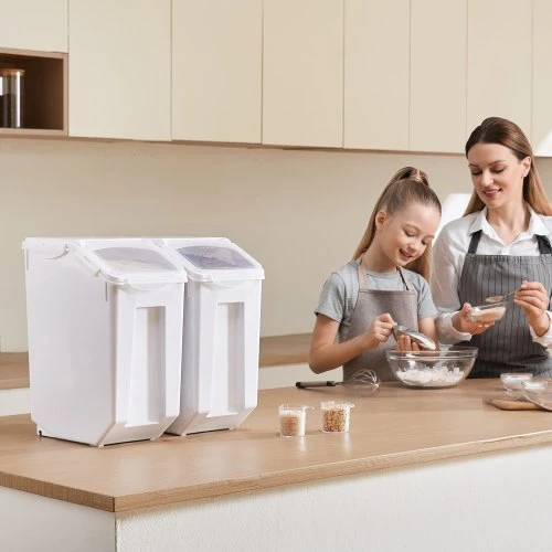 VEVOR Maisto laikymo indas, 20 l x 2, su ratukais, 2 matavimo puodeliai, hermetiškas dangtis, 2 vnt.