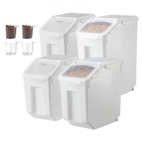 VEVOR Maisto laikymo indas, 4 vnt., 15 l x2 ir 20 l x2, su ratukais, 4 matavimo puodeliai, hermetiškas dangtis