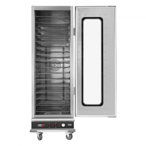 VEVOR Maisto šildytuvas „Hot Box“, 16 lentynų, su vandens padėklu, stiklinė vienvėrė durelė, reguliuojamos lentynos