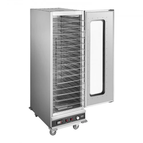 VEVOR Maisto šildytuvas „Hot Box“, 16 lentynų, su vandens padėklu, stiklinė vienvėrė durelė, reguliuojamos lentynos