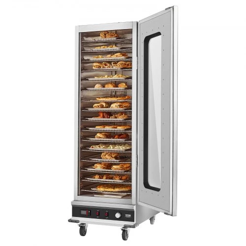 VEVOR Maisto šildytuvas „Hot Box“, 16 lentynų, su vandens padėklu, stiklinė vienvėrė durelė, reguliuojamos lentynos