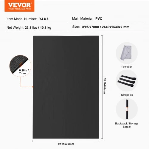VEVOR Mankštos kilimėlis, neslystantis, PVC, 2,4 x 1,5 m
