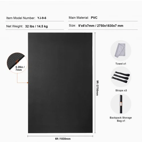 VEVOR Mankštos kilimėlis, neslystantis, 275 x 183 cm, PVC, su maišu ir nešiojimo diržu