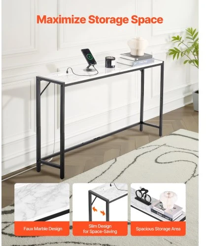 VEVOR Marmurinis konsolinis stalas, 110 x 23,9 x 74,2 cm, su maitinimo lizdu