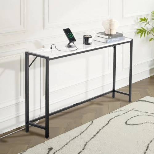 VEVOR Marmurinis konsolinis stalas, 110 x 23,9 x 74,2 cm, su maitinimo lizdu