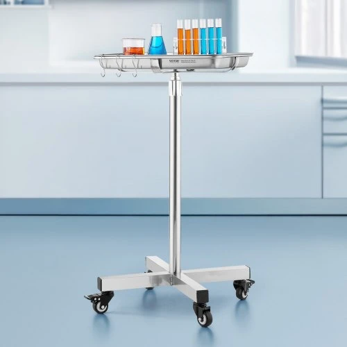 VEVOR Mayo stovas, nerūdijančio plieno medicininis padėklas ant ratukų, reguliuojamas 25,2"–39,8"