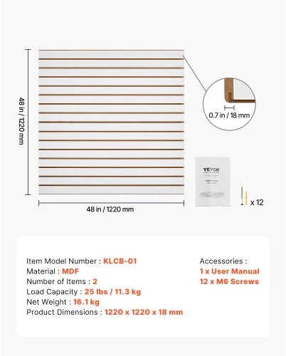 Koduva VEVOR MDF garažo slatwall paneliai, 4 x 4 ft, balti, modulinio dizaino