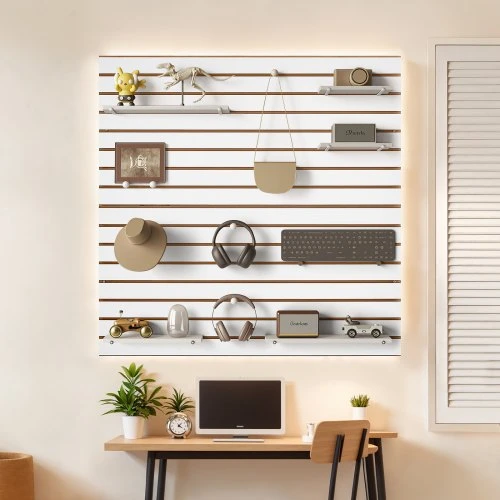 Koduva VEVOR MDF garažo slatwall paneliai, 4 x 4 ft, balti, modulinio dizaino
