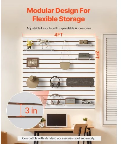 Koduva VEVOR MDF garažo slatwall paneliai, 4 x 4 ft, balti, modulinio dizaino