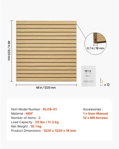 Koduva VEVOR MDF slatwall plokštės garažui, 4 x 4 ft, modulinės, 2 vnt.