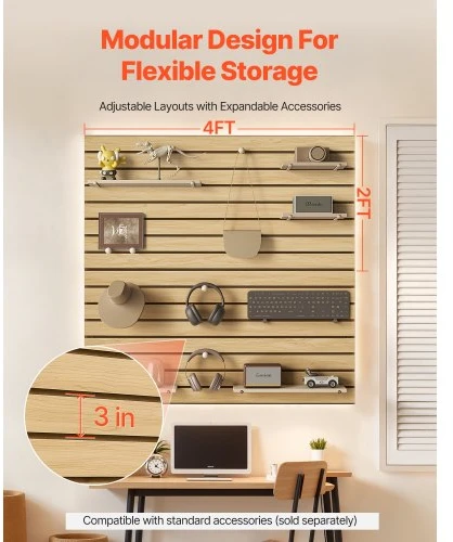 Koduva VEVOR MDF slatwall plokštės garažui, 4 x 4 ft, modulinės, 2 vnt.