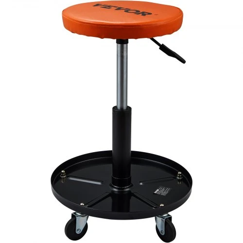 VEVOR Mechaniko kėdė, 113 kg, reguliuojamo aukščio 56–71 cm, su įrankių dėklu, juoda/oranžinė