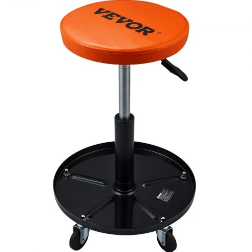 VEVOR Mechaniko kėdė, 113 kg, reguliuojamo aukščio 56–71 cm, su įrankių dėklu, juoda/oranžinė