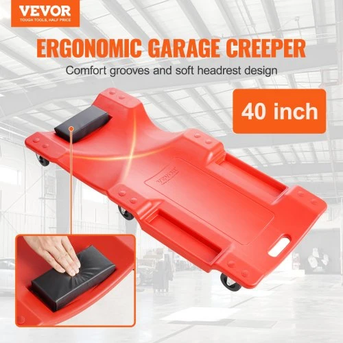 VEVOR Mechaniko plastikinis gultas, 1016 mm, 158,8kg, su paminkštinta galvos atrama ir 2 įrankių padėklais