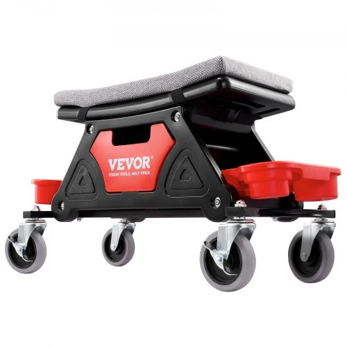 VEVOR Mechaniko taburetė, 136,1kg talpa, riedanti sėdynė su 10,2 cm ratukais, 3 ištraukiamais įrankių padėklais ir stalčiumi