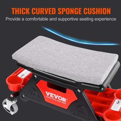 VEVOR Mechaniko taburetė, 136,1kg talpa, riedanti sėdynė su 10,2 cm ratukais, 3 ištraukiamais įrankių padėklais ir stalčiumi