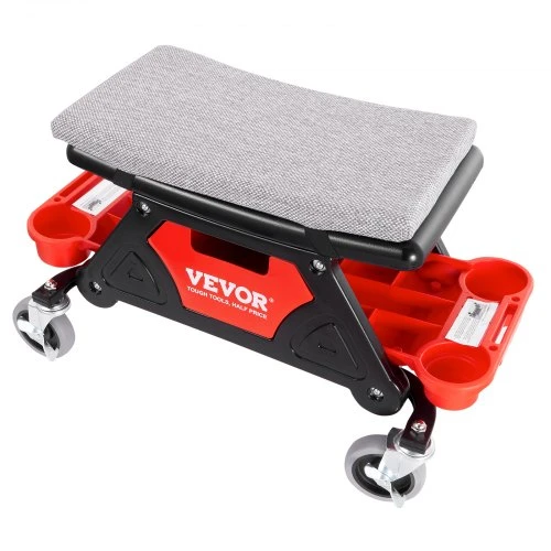 VEVOR Mechaniko taburetė, 136,1kg talpa, riedanti sėdynė su 10,2 cm ratukais, 3 ištraukiamais įrankių padėklais ir stalčiumi