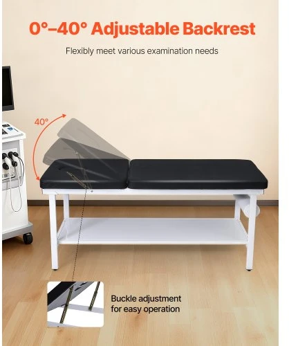 VEVOR Medicininė apžiūros kušetė, 227 kg apkrova, 0°–40° reguliuojamas atlošas, su lentyna ir popieriaus rulono laikikliu