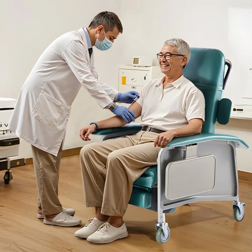 VEVOR Medicininė gulėjimo kėdė su 4 padėtimis, Trendelenburgo, 4 ratukais, 2 padėklais