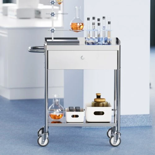 VEVOR Medicininis vežimėlis, 2 aukštų nerūdijančio plieno, su stalčiumi ir 360° tyliais ratukais