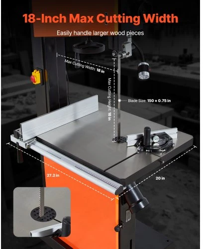 VEVOR Medienos juostinis pjūklas HBS450, 457 mm, 2240 W, 406 mm, ketaus stalas
