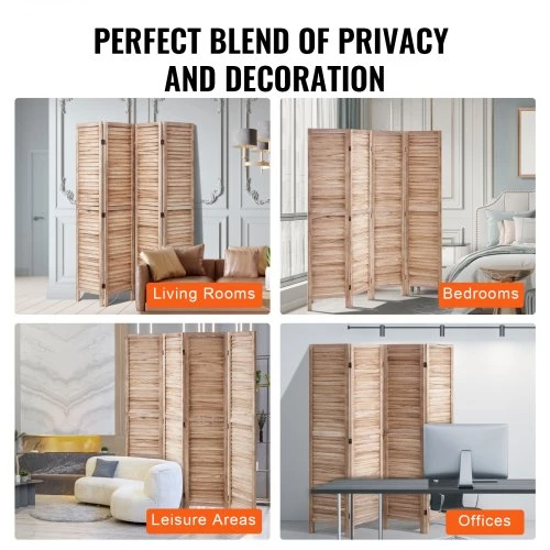 VEVOR Medinė kambario pertvara, 4 panelių sulankstoma privatumo širma, 1700 mm aukščio