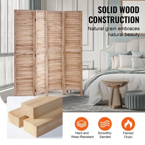 VEVOR Medinė kambario pertvara, 4 panelių sulankstoma privatumo širma, 1700 mm aukščio