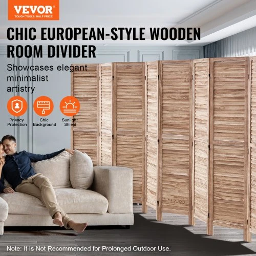 VEVOR Medinė kambario pertvara, 8 panelių sulankstoma privatumo širma, 170 cm, vidaus louverinė