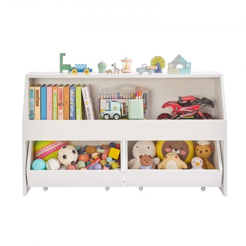VEVOR Medinė vaikų žaislų ir knygų spinta su 2 mobiliais stalčiais, balta