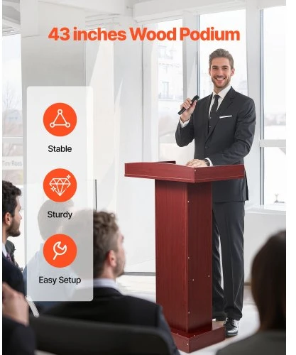 VEVOR Medinis podiumas, 1040 mm, pastatomas, su plačiu skaitymo paviršiumi ir lentyna