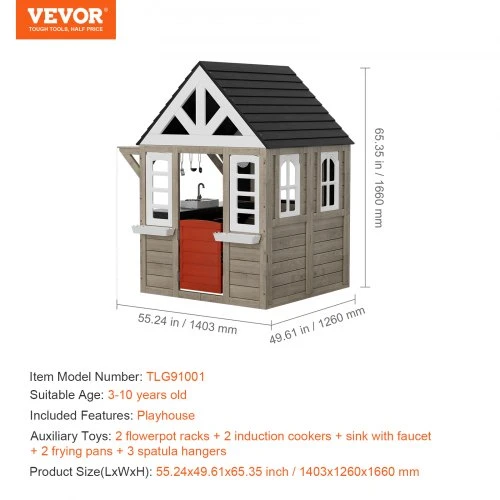 VEVOR Medinis vaikų žaidimų namelis, kedro, TLG91001, 1403 x 1260 x 1660 mm