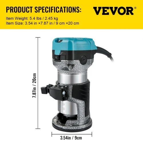 VEVOR Medžio freza 710 W su fiksuotu pagrindu, 3 įvorėmis, 13 000–33 000 aps./min.