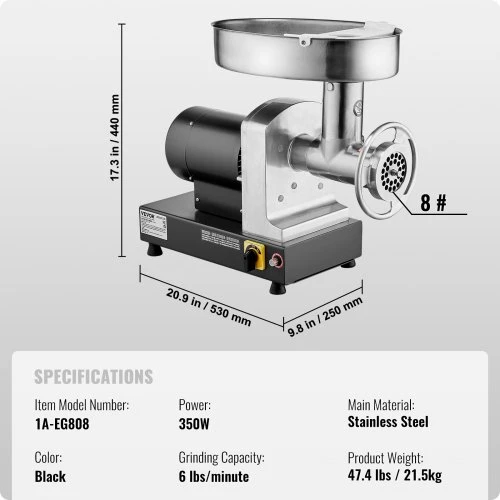 VEVOR Mėsmalė, 6 lbs/min, 350 W, nerūdijantis plienas