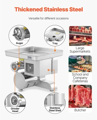 VEVOR Mėsmalė, 700 W, 11 lbs/min, nerūdijantis plienas, JQ-90A-12