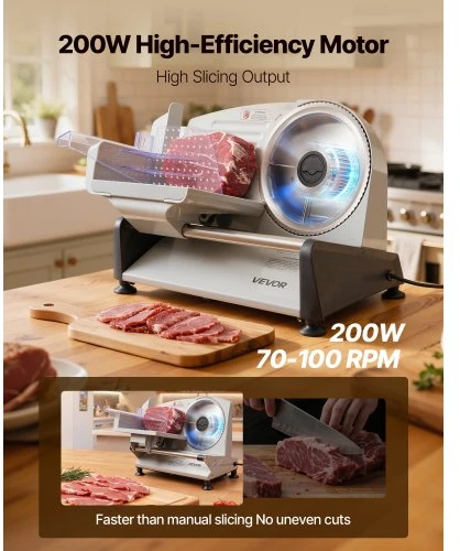 Koduva VEVOR mėsmalėms pjaustyklė, 200 W, pilka, 190 mm ašmenys