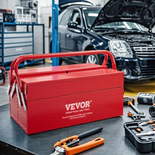 Koduva VEVOR metalinė įrankių dėžė, 14 colių, 2 lygių, 3 padėklų, raudona