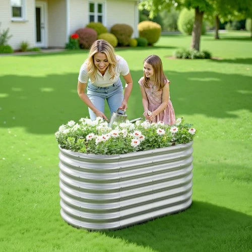 VEVOR Metalinė paaukštinta lysvė, ovali, 1,2 x 0,6 x 0,6 m, cinkuota, be dugno