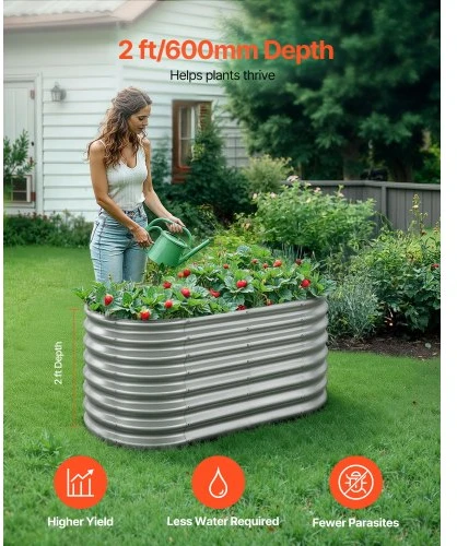 VEVOR Metalinė paaukštinta lysvė, ovali, 1,2 x 0,6 x 0,6 m, cinkuota, be dugno