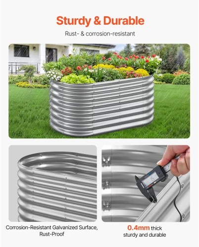 VEVOR Metalinė paaukštinta lysvė, ovali, 1,2 x 0,6 x 0,6 m, cinkuota, be dugno